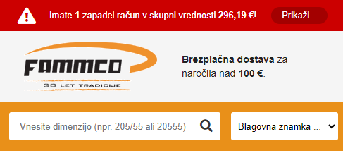 Prikaz zapadlih računov v spletni trgovini Fammco