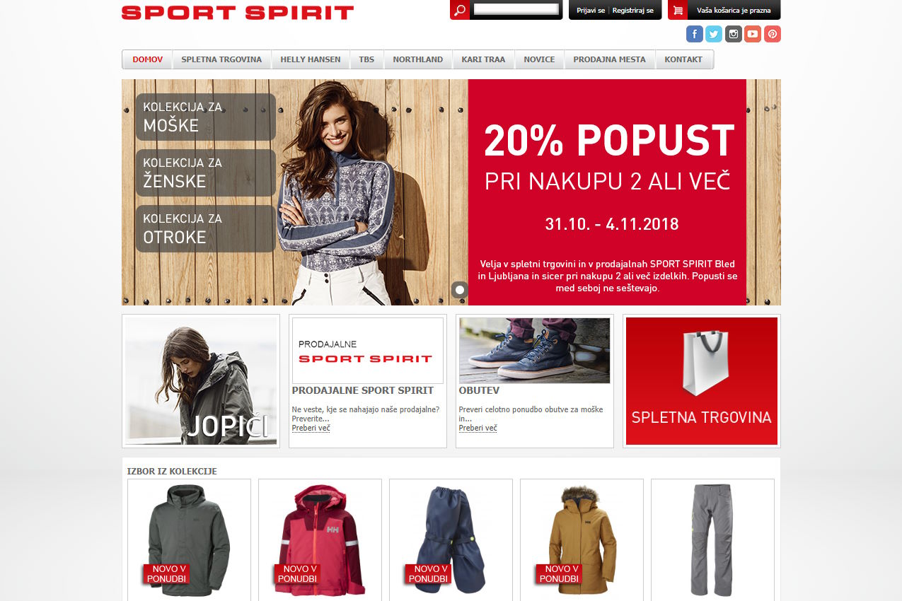 Prejšnja grafična podoba spletne trgovine Sport Spirit